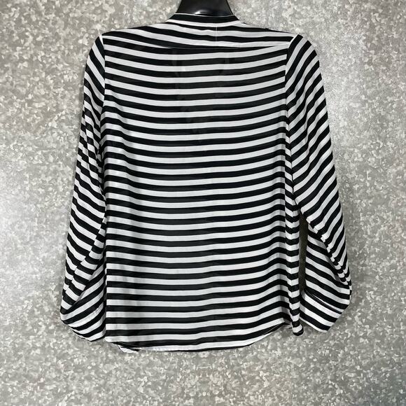 Larsen Gray Women's Semi-Sheer Black & White Striped Button Up Top - Size Medium - Picture 6 of 6